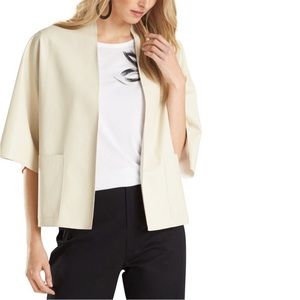 Natori Ivory Off White Faux Leather Kimono Open Front  Jacket - S +